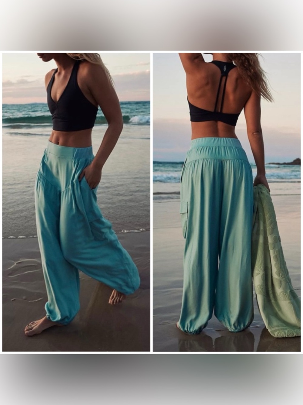 Stylish Aqua Wide‑Leg Beach Pants